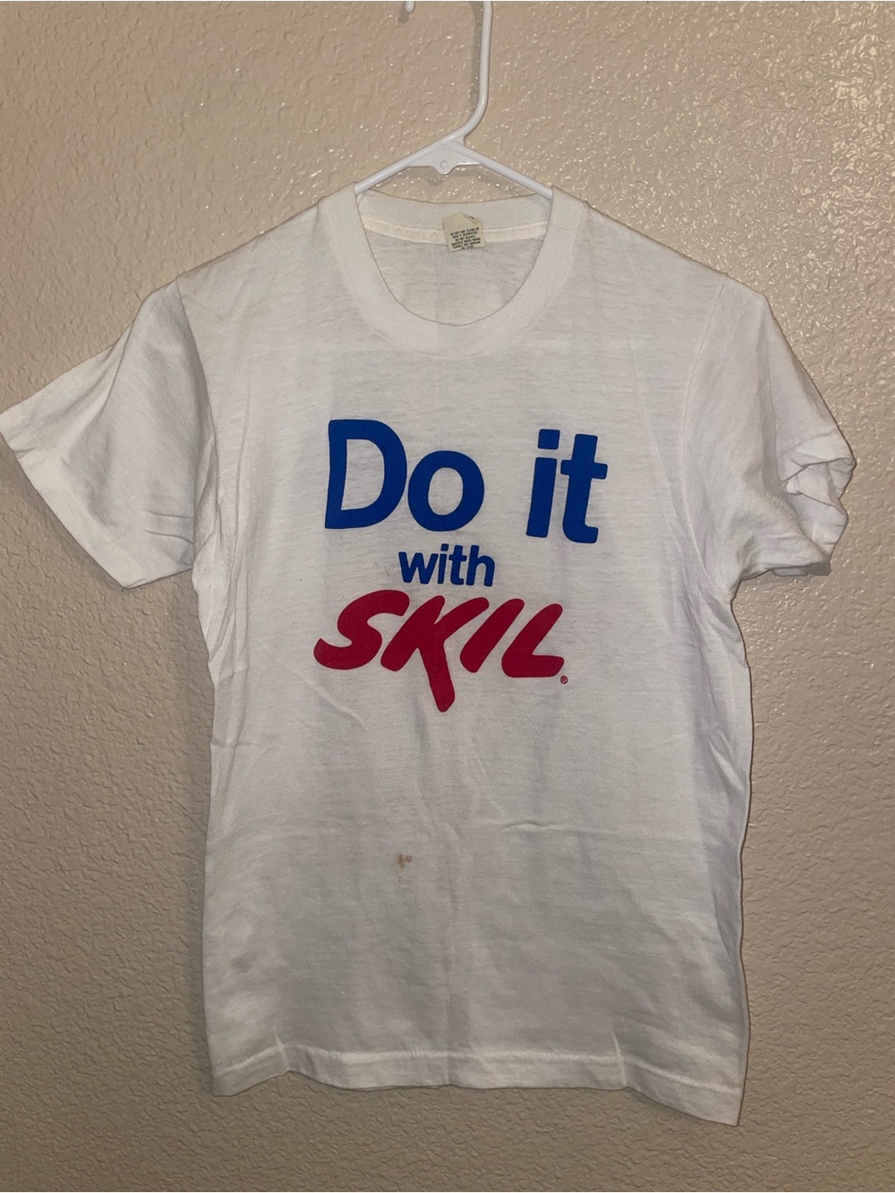 Screen Stars White Tee with Blue and Red 'Do it with SKIL' Logo